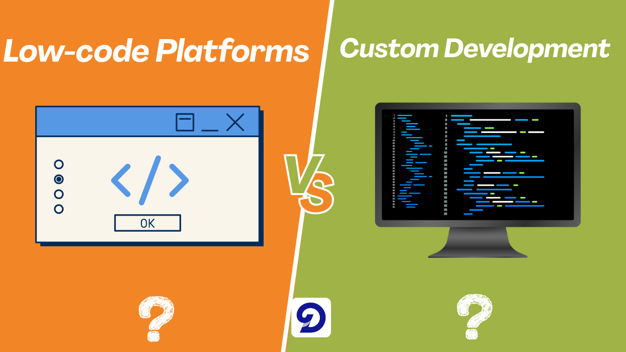 An image showing comparison between a low-code platform vs custom development